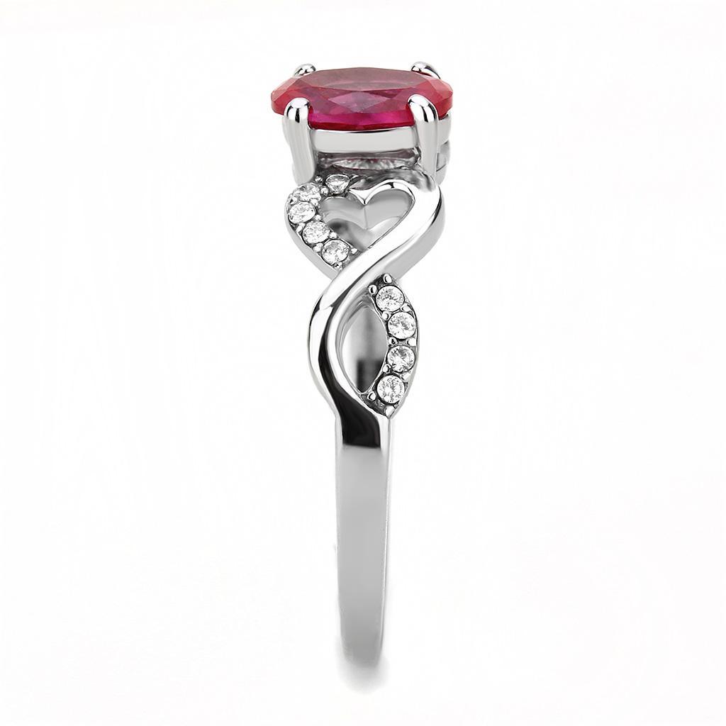 DA119 - High polished (no plating) Stainless Steel Ring with AAA Grade CZ in Ruby