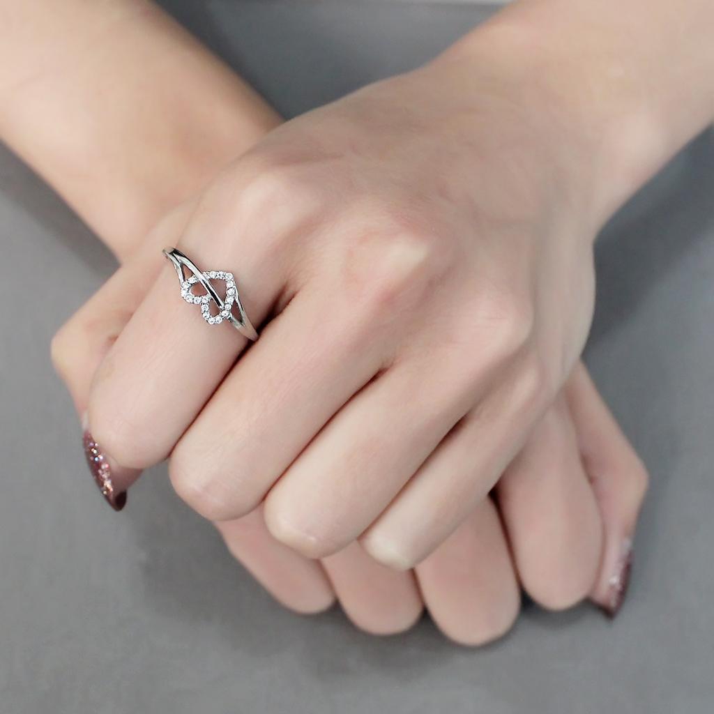 DA259 - High polished (no plating) Stainless Steel Ring with AAA Grade CZ in Clear