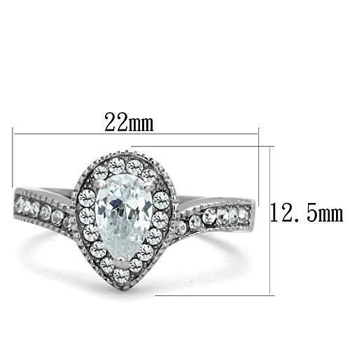 TK1759 - High polished (no plating) Stainless Steel Ring with AAA Grade CZ in Clear