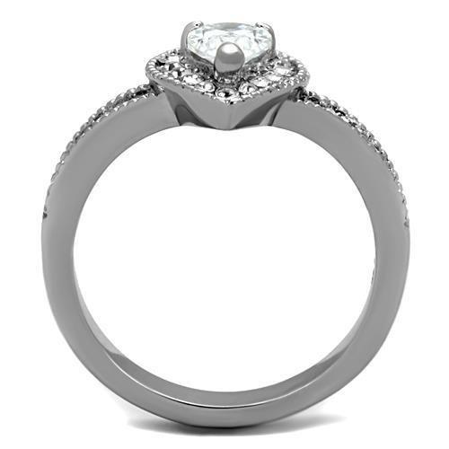 TK1759 - High polished (no plating) Stainless Steel Ring with AAA Grade CZ in Clear